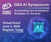 Graphic promoting the GSA AI Symposium virtual event on June 3, 2026.