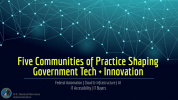 Graphic titled “Five Communities of Practice Shaping Government Tech + Innovation,” with connected network lines above the text.