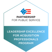 Leadership Excellence for Acquisition Professionals Program badge with Partnership for Public Service logo.