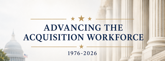 “Advancing the Acquisition Workforce, 1976–2026” over a backdrop of federal columns and the U.S. Capitol.