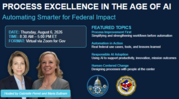 Graphic promoting an Aug. 6 virtual federal event on AI, automation, process improvement and human-centered change.