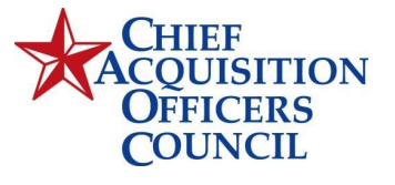 Logo for the Chief Acquisition Officers Council featuring a red star beside the organization’s name in blue text.