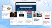 Skillsoft Percipio learning portal surrounded by course and book tiles on data literacy, leadership, soft skills, Six Sigma and more.