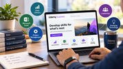 Professional explores Udemy Business courses in data literacy, Excel, project management, leadership, and emerging technology.