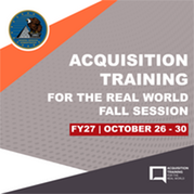 Promotional graphic for GSA’s FY27 Acquisition Training for the Real World Fall Session, Oct. 26-30, 2026, featuring GSA and ATRW logos.