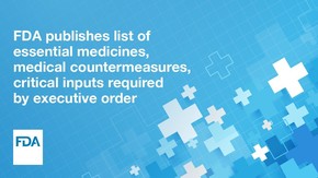 FDA graphic of plus signs along with embedded text describing the newly announced essential medicines list