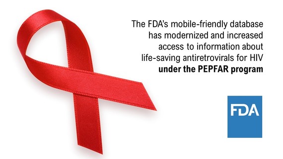 graphic of red ribbon with embedded text about PEPFAR