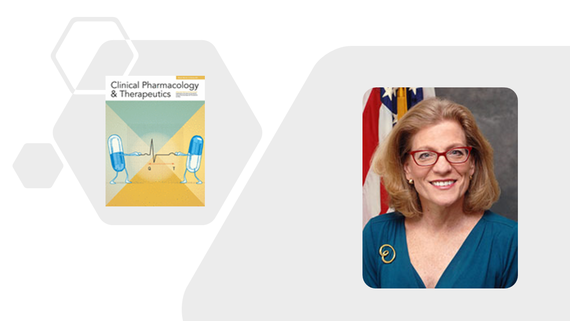 image of Dr. Sandra Kweder alongside the cover of Clinical Pharmacology & Therapeutics