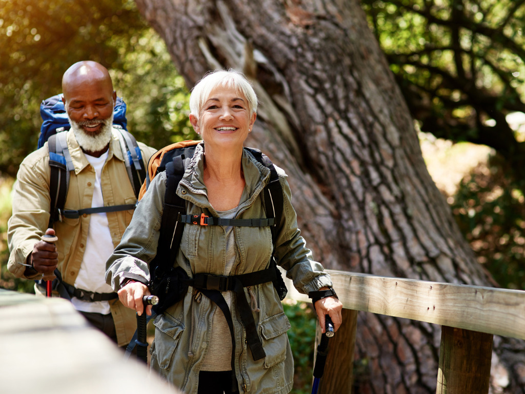 Shot of a senior couple enjoying themselves while out for a hike