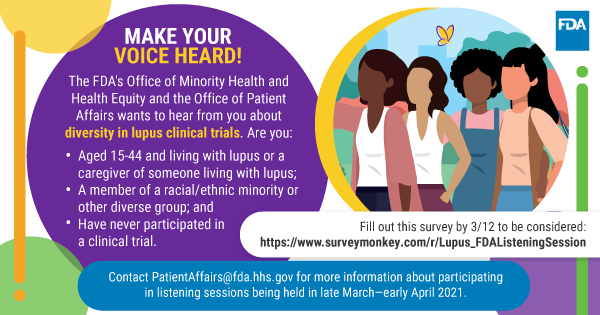 lupus patient listening session flyer with diverse women