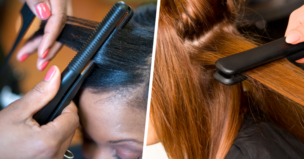 Picture of woman having hair straightened
