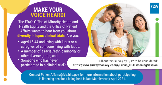 Lupus patient listening session flyer with young women