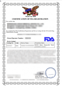 picture of fda certification document