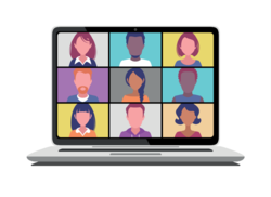 vector image of a virtual meeting displayed on a laptop