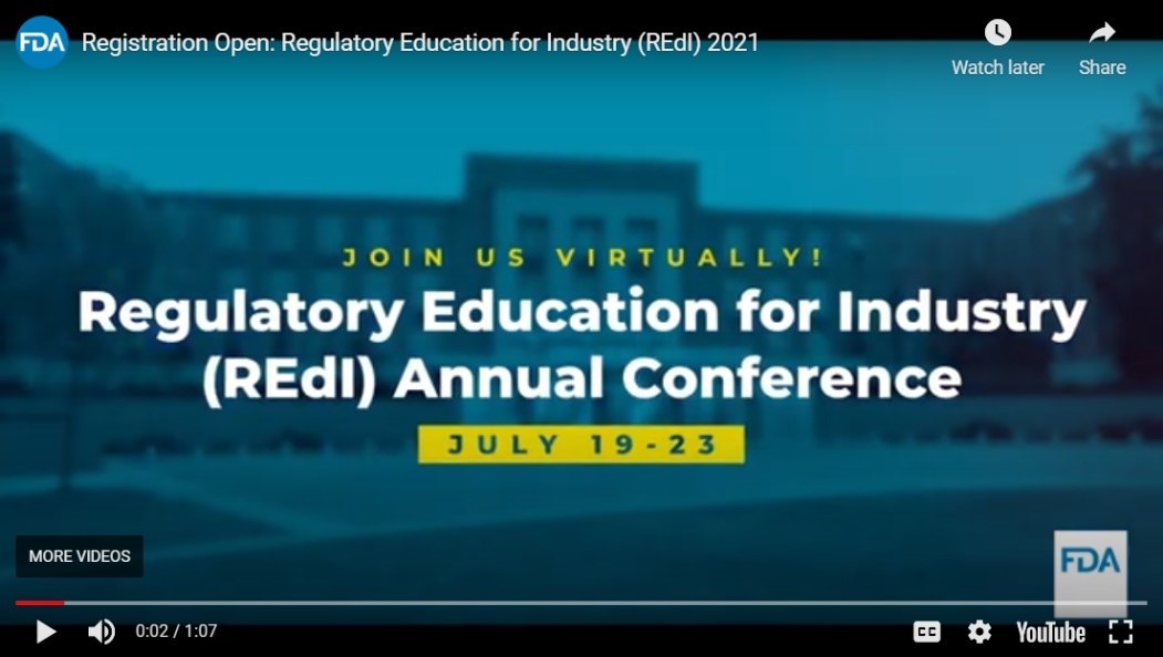 Regulatory Education for Industry (REdI) Annual Conference 2021 - YouTube Screenshot