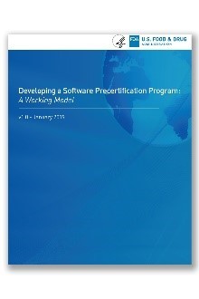 Blue cover page of report titled: Developing a Software Precertification Program: A Working Model. 