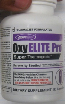 Bottle of OxyElite Pro dietary supplement