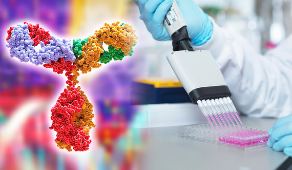 Image representing advanced manufacturing (molecular image and scientist doing lab work)