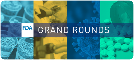 Image of items in cup, person looking in microscope, virus, and medication