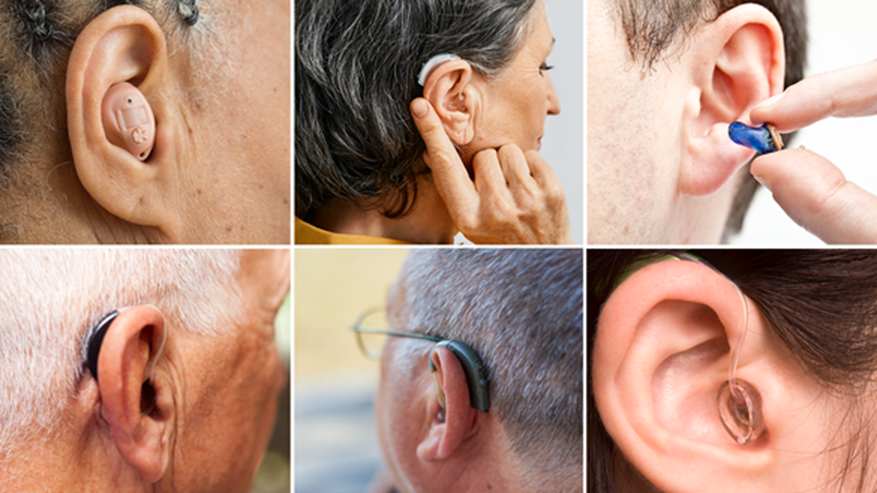 Photo collage of different hearing aids