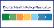 Digital Health Policy Navigator. Underneath the words, a set of interlocking colorful boxes that show sequential steps.