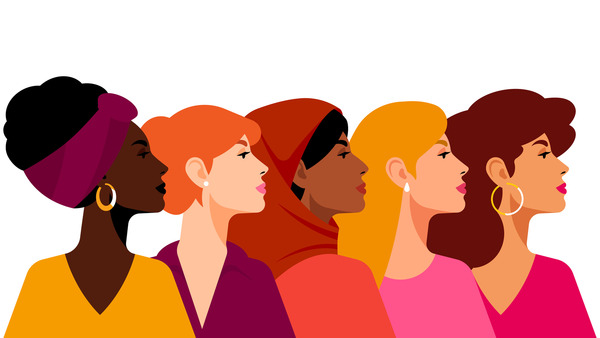 Illustration of five women of multiple ethnicities