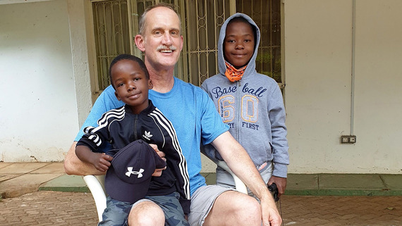 Doug Shaffer with local children