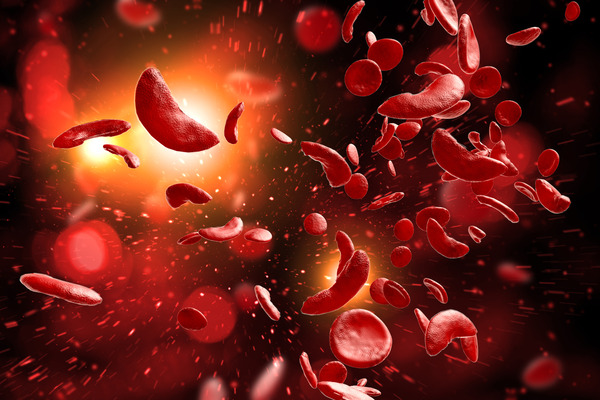 Graphic illustration of bright red blood cells floating