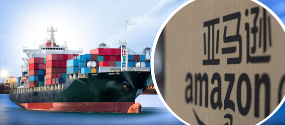 cargo ship and amazon box from china