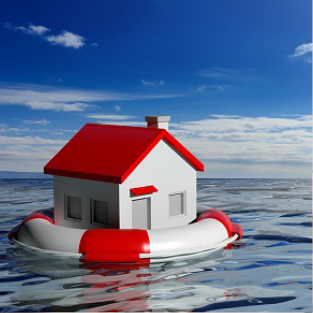 image of a home, floating on the water 