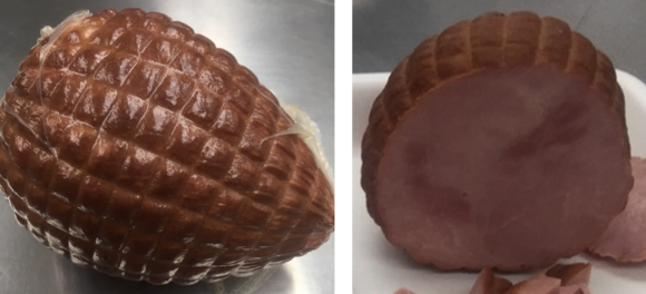 Two views of the reformulated holiday ham.