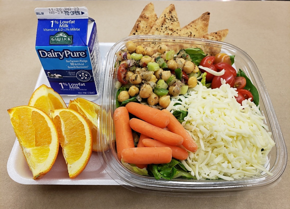 School lunch tray: Mediterranean Chickpea Salad