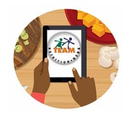 Team Nutrition logo on tablet with ingredients for school recipe