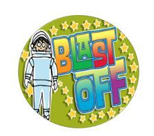 Blast Off cartoon astronaut with stars 