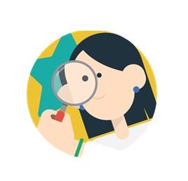 a girl looking though a magnifying glass