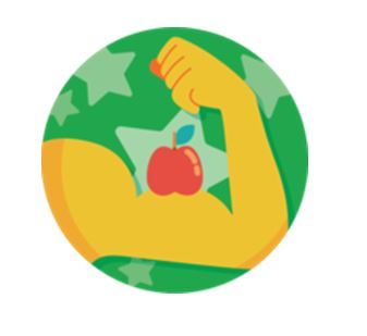 flexed arm with an apple