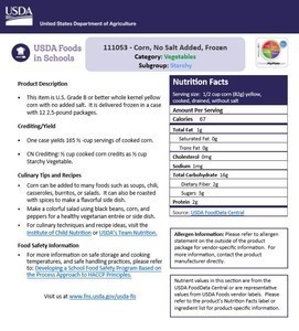 USDA Foods Product Information Sheets for Schools