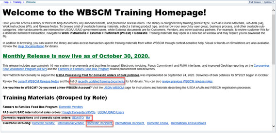 Figure 3: Training Homepage Announcements Example