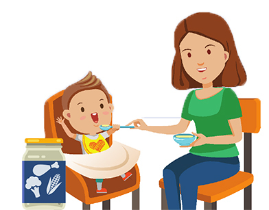 Illustration of a child care provider feeding an infant 