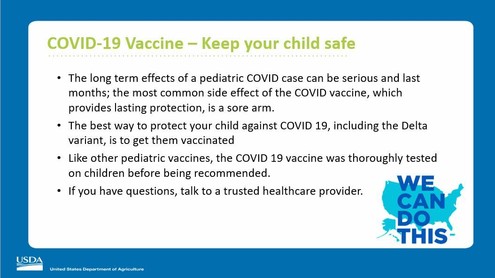 Power point slide with information on Covid Vaccines for children