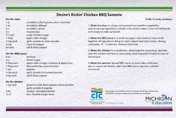 Recipe card for Kickin’ Chicken BBQ Sammie