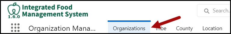 Fig 2 - Organizations tab on the navigation bar