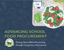 Blue cover of Common Market procurement resource with lettuce and tomato salad bowl graphic