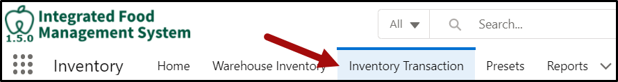 Fig 2 - The Inventory Transaction tab on the navigation bar.