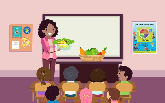 Graphic of woman in a classroom