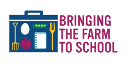 Bringing the Farm to School Logo with blue lunchbox graphic. 