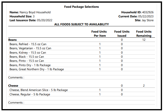 Fig 3 - The Food Package Selections list