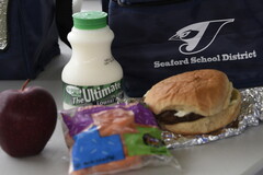 "What's for Lunch in Seaford?" : Apple, Milk Carrots and sandwich