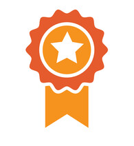 orange badge with a white star