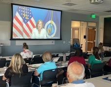 Backpack conference photo cutline      FNS Administrator Cindy Long provided opening remarks at the Colorado Backpack Conference on August 22, 2023.